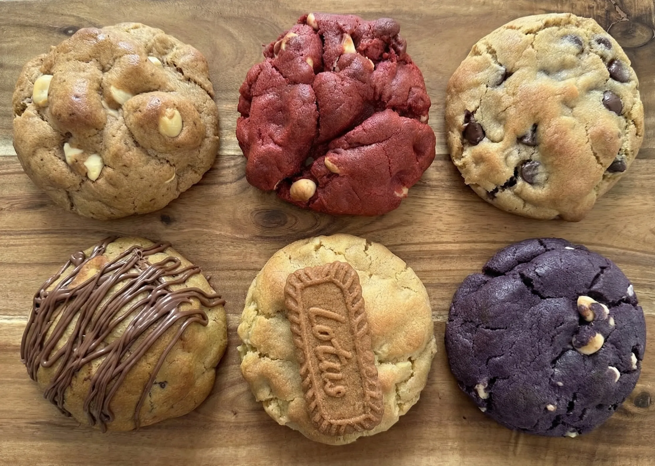 A six-pack box of Chip Bakehouse thick stuffed cookies, packed and ready to send as a birthday gift