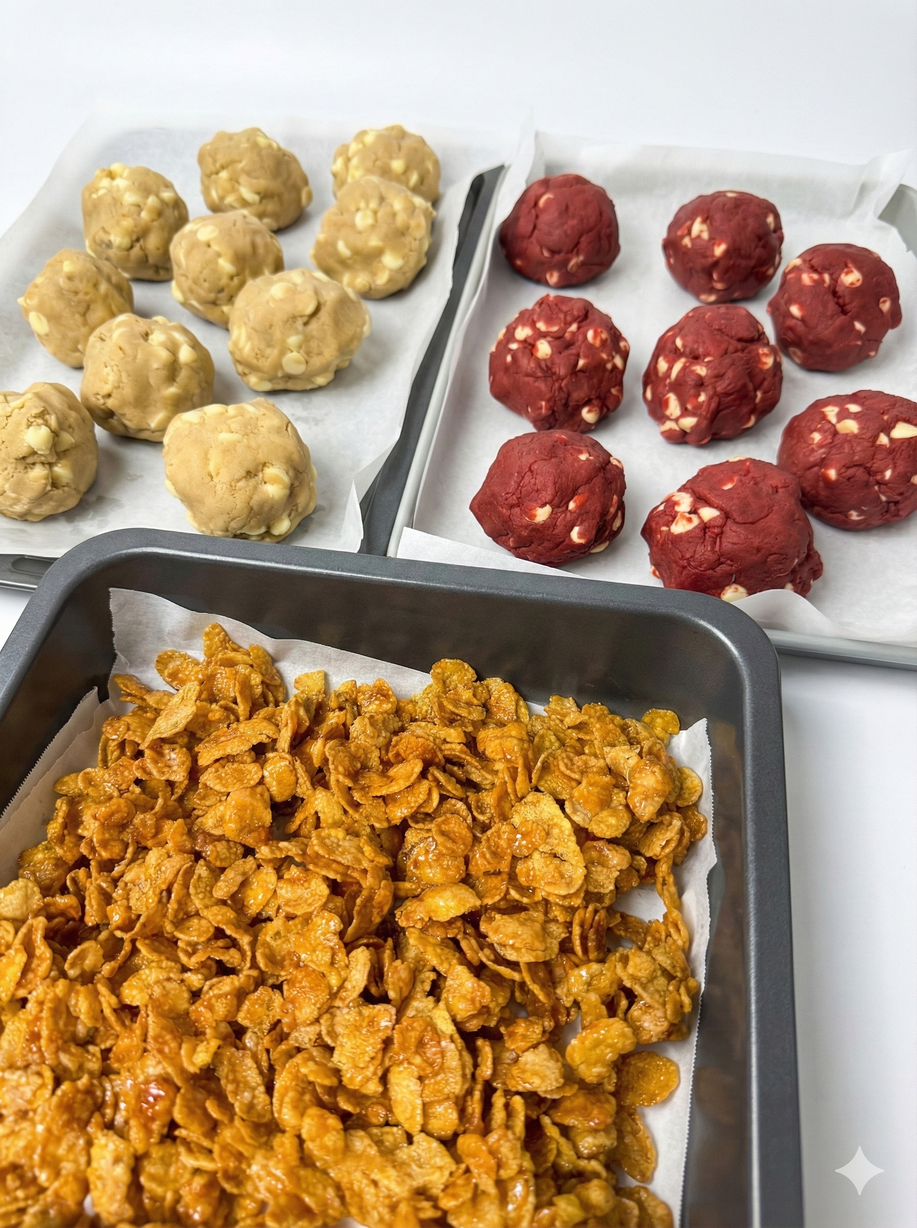 Freshly baked thick chocolate chip cookies stacked together