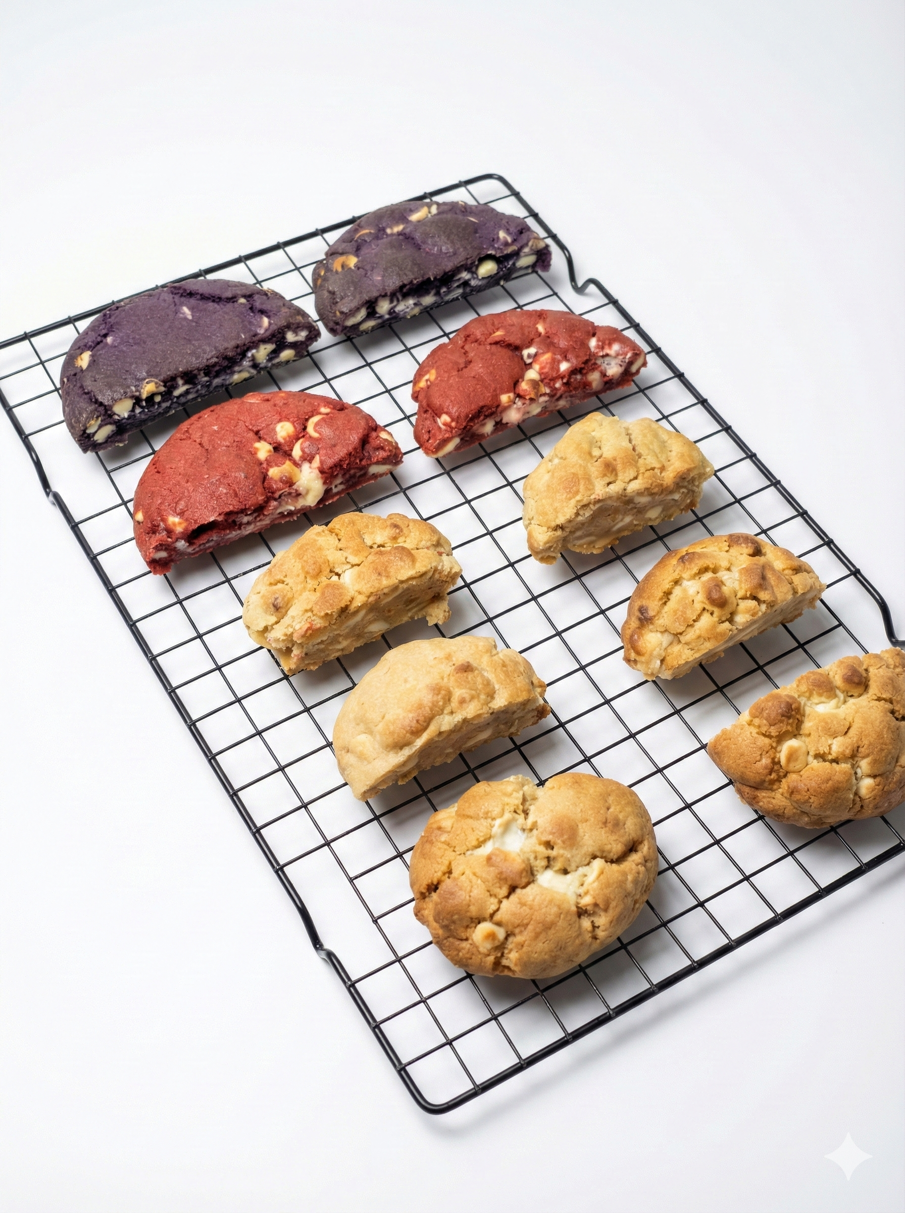 Gooey cookie cross section showing melted Belgian chocolate